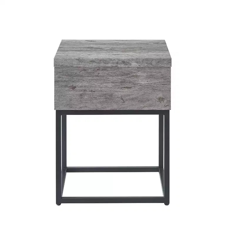 Table d'appoint rustique Okak avec tiroir de rangement et pieds en métal, table de chevet avec plateau épais, table d'appoint pour canapé, salon, chambre à coucher