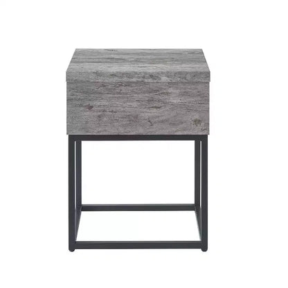 Table d'appoint rustique Okak avec tiroir de rangement et pieds en métal, table de chevet avec plateau épais, table d'appoint pour canapé, salon, chambre à coucher