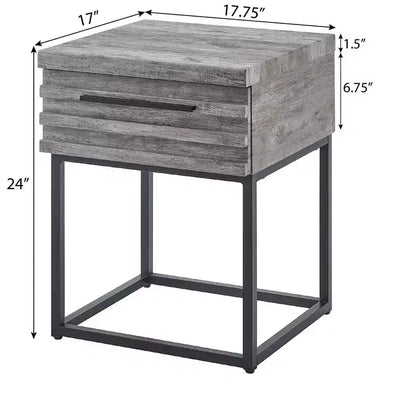 Table d'appoint rustique Okak avec tiroir de rangement et pieds en métal, table de chevet avec plateau épais, table d'appoint pour canapé, salon, chambre à coucher