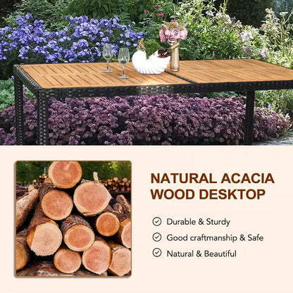 VINGLI Ensemble de salle à manger d'extérieur 7 pièces, mobilier de jardin en osier pour 6 personnes avec table en bois d'acacia, table et chaises d'extérieur pour jardin