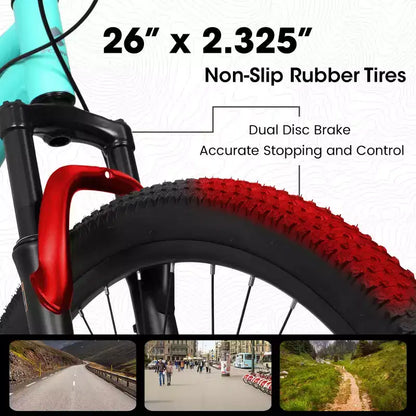 VTT Whisen 26 pouces unisexe avec cadre en acier, fourche et amortisseur, 21 vitesses