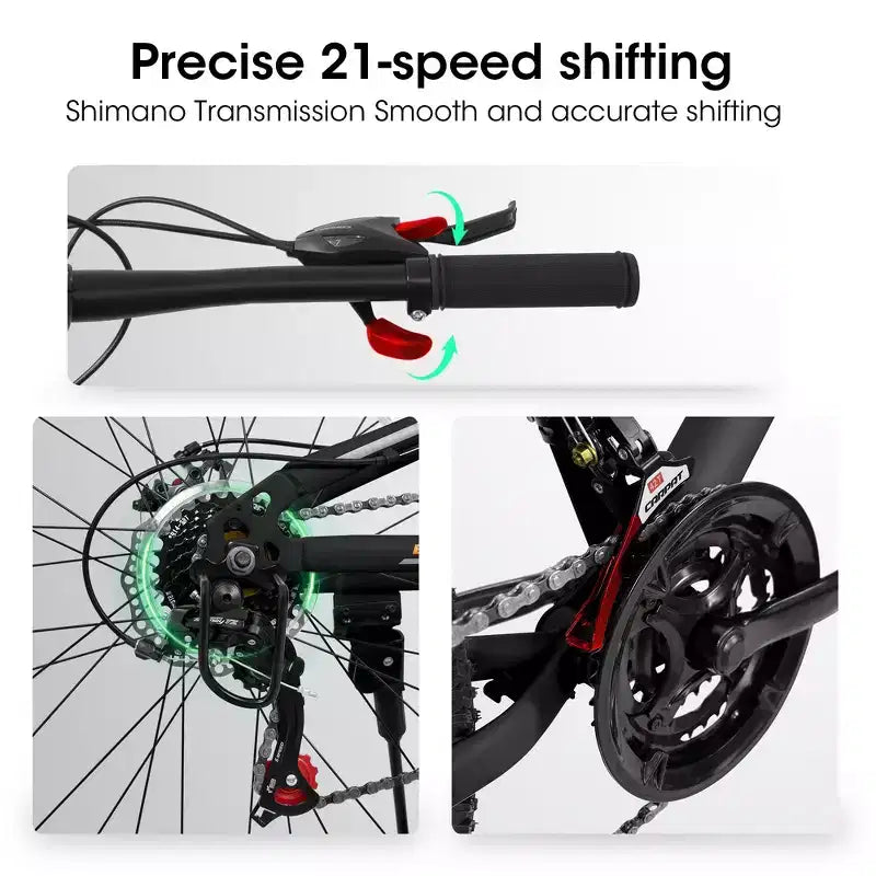 VTT Whisen 26 pouces unisexe avec cadre en acier, fourche et amortisseur, 21 vitesses