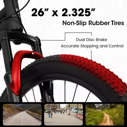 VTT Whisen 26 pouces unisexe avec cadre en acier, fourche et amortisseur, 21 vitesses