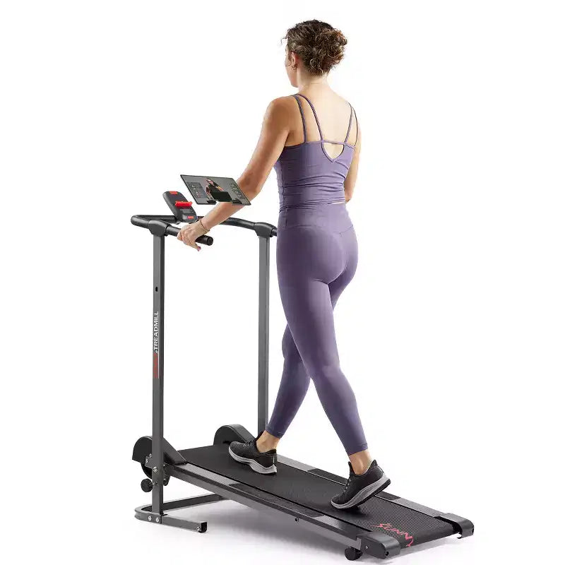 Sunny Health & Fitness Smart Manual Walking Treadmill with Fixed Incline, Bluetooth Tracking & Foldable SpaceSaving Design