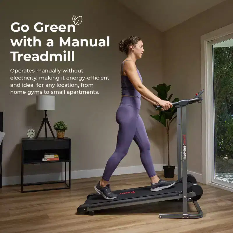 Sunny Health & Fitness Smart Manual Walking Treadmill with Fixed Incline, Bluetooth Tracking & Foldable SpaceSaving Design