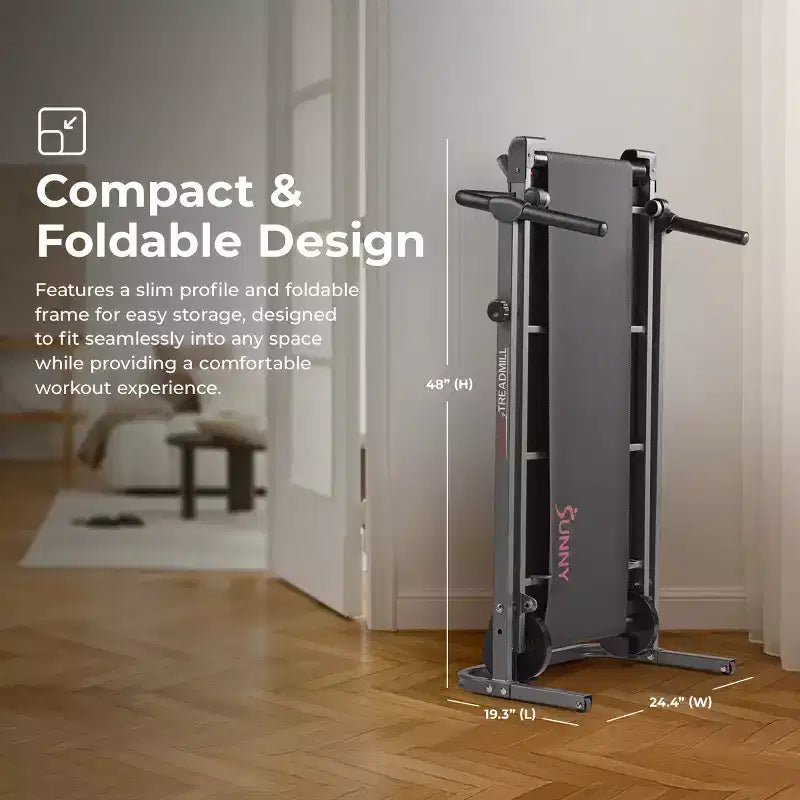 Sunny Health & Fitness Smart Manual Walking Treadmill with Fixed Incline, Bluetooth Tracking & Foldable SpaceSaving Design