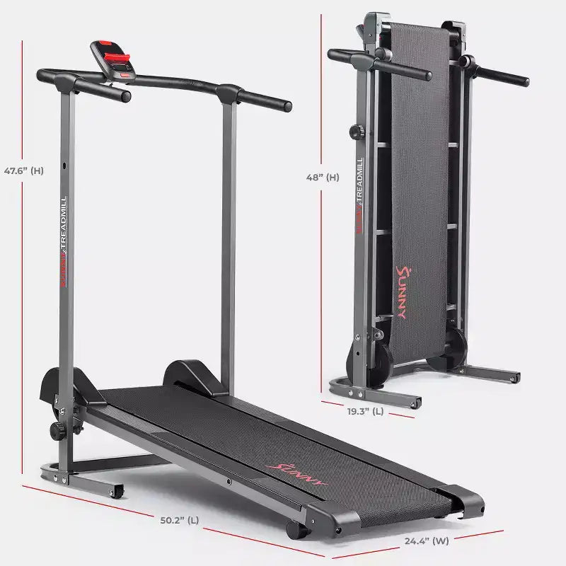 Sunny Health & Fitness Smart Manual Walking Treadmill with Fixed Incline, Bluetooth Tracking & Foldable SpaceSaving Design