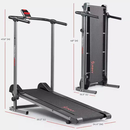 Sunny Health & Fitness Smart Manual Walking Treadmill with Fixed Incline, Bluetooth Tracking & Foldable SpaceSaving Design