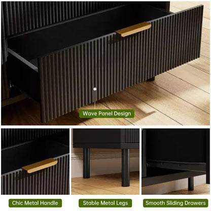 Table de chevet avec tiroirs spacieux et pieds en métal, table de nuit/table d'appoint compacte en bois, adaptée aux chambres et salons.