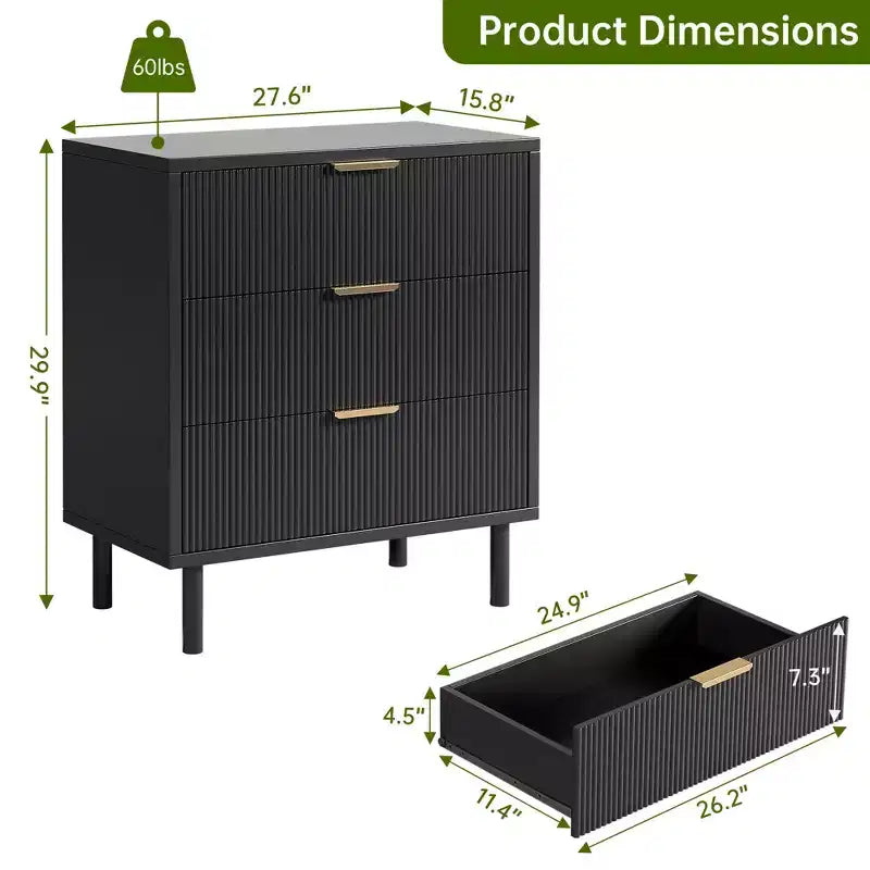 Table de chevet avec tiroirs spacieux et pieds en métal, table de nuit/table d'appoint compacte en bois, adaptée aux chambres et salons.