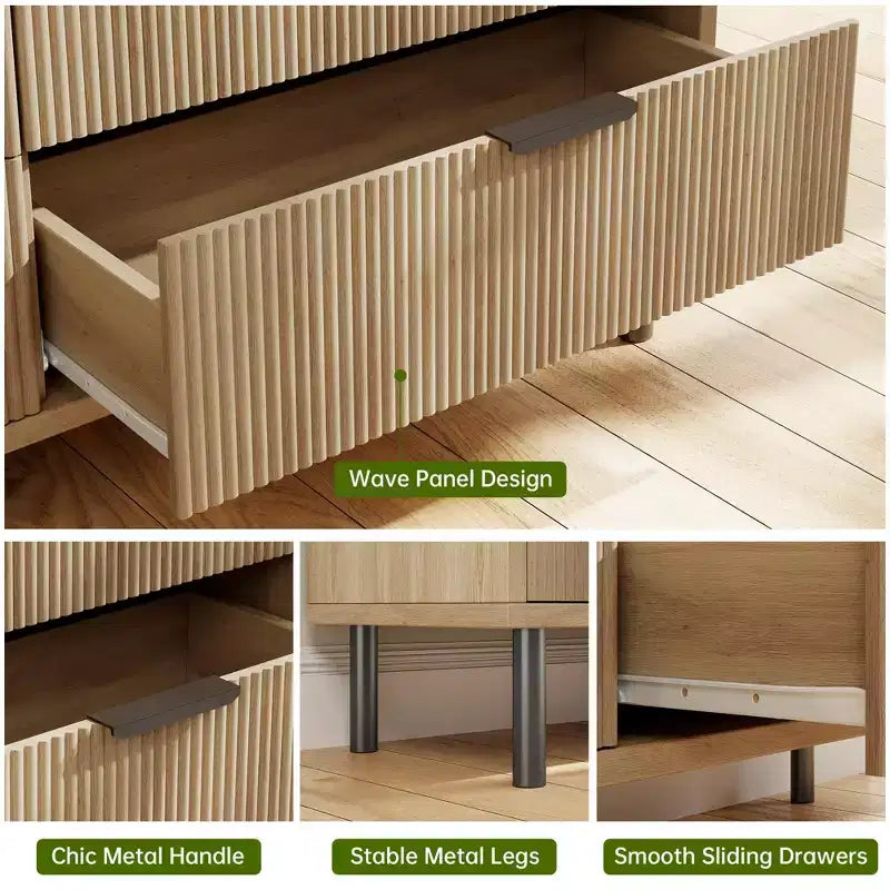 Table de chevet avec tiroirs spacieux et pieds en métal, table de nuit/table d'appoint compacte en bois, adaptée aux chambres et salons.