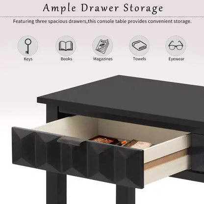 Clihome 60 Fir Veneer Entryway Table with Honeycomb-patterned Fronts,Modern Stylish Console Table with 3 Drawers and Solid Fir legs
