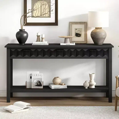 Clihome 60 Fir Veneer Entryway Table with Honeycomb-patterned Fronts,Modern Stylish Console Table with 3 Drawers and Solid Fir legs