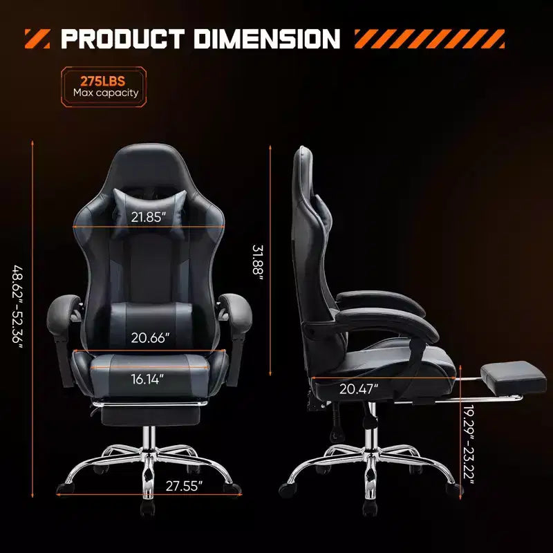 Okak Ergonomic Gaming Chair with Footrest and Lumbar Support, Computer Chair with Headrest and Armrest, Rolling Chair for Study, Office