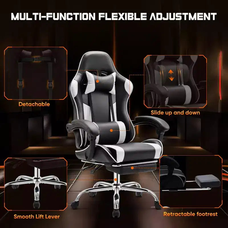 Okak Ergonomic Gaming Chair with Footrest and Lumbar Support, Computer Chair with Headrest and Armrest, Rolling Chair for Study, Office