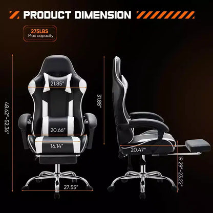 Okak Ergonomic Gaming Chair with Footrest and Lumbar Support, Computer Chair with Headrest and Armrest, Rolling Chair for Study, Office