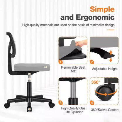 Chaise de bureau Okak dossier bas en maille, sans accoudoirs, chaise d'ordinateur avec support lombaire, chaise de bureau pour l'étude, la salle de lecture, le bureau