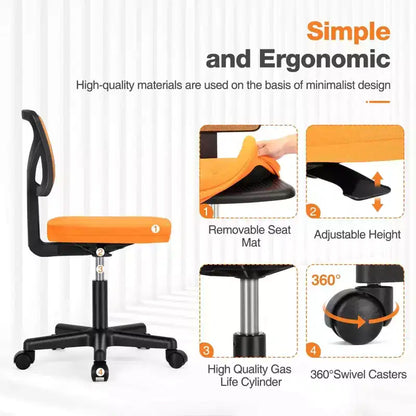 Chaise de bureau Okak dossier bas en maille, sans accoudoirs, chaise d'ordinateur avec support lombaire, chaise de bureau pour l'étude, la salle de lecture, le bureau