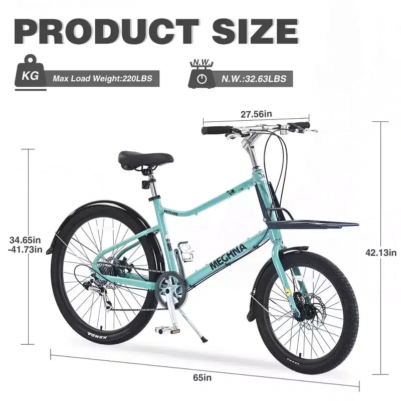 Whisen 26 Cargo Bike with 7 Speed, Aluminum Alloy Frame, Double Disc Brakes for Women and Men