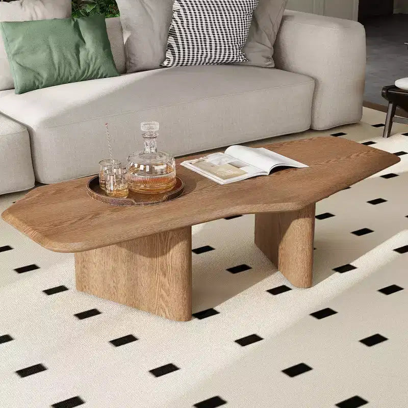GDFStudio Petrov Rustic Wooden Irregular Coffee Table with Double Pedestal