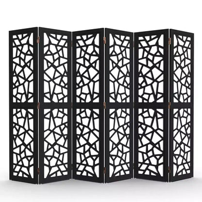 VINGLI 6 Panel Room Divider, Non-Woven Fabric Privacy Screen, Indoor Partition Wall Dividers, Freestanding Space Separator with Unique Pattern (Black)
