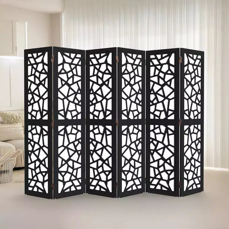VINGLI Paravent à 6 panneaux, écran d'intimité en tissu non tissé, séparateurs de pièce intérieurs, séparateur d'espace autoportant avec motif unique (Noir)