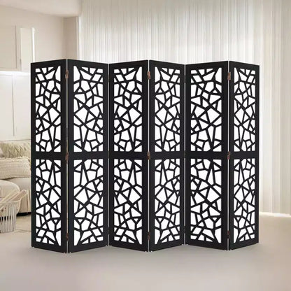 VINGLI Paravent à 6 panneaux, écran d'intimité en tissu non tissé, séparateurs de pièce intérieurs, séparateur d'espace autoportant avec motif unique (Noir)