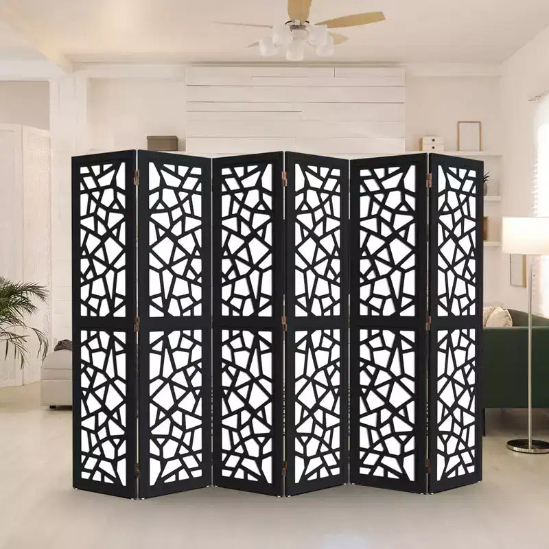 VINGLI Paravent à 6 panneaux, écran d'intimité en tissu non tissé, séparateurs de pièce intérieurs, séparateur d'espace autoportant avec motif unique (Noir)