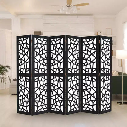 VINGLI Paravent à 6 panneaux, écran d'intimité en tissu non tissé, séparateurs de pièce intérieurs, séparateur d'espace autoportant avec motif unique (Noir)