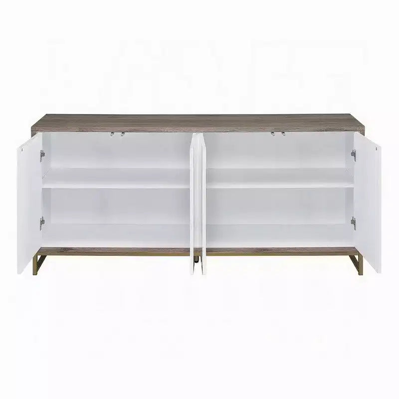 Royal Hampton Sideboard Console Cabinet, White Marble Look 4 Door Brown 65 Inch