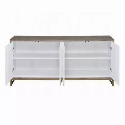 Royal Hampton Sideboard Console Cabinet, White Marble Look 4 Door Brown 65 Inch