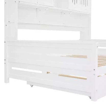 Twin/Full Daybed with and Storage Bookcase, Wood Daybed with Trundle, Wooden Day Bed with Storage Cabinets Shelves