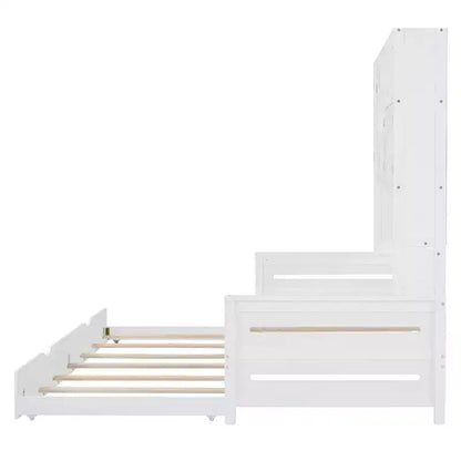 Twin/Full Daybed with and Storage Bookcase, Wood Daybed with Trundle, Wooden Day Bed with Storage Cabinets Shelves