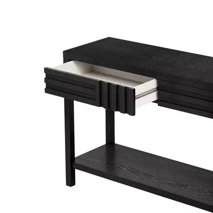 Wood Console Table with Storage, Modern Entryway Table with Striped Design for Living Room and Study