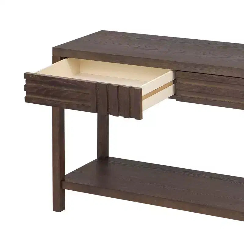 Wood Console Table with Storage, Modern Entryway Table with Striped Design for Living Room and Study