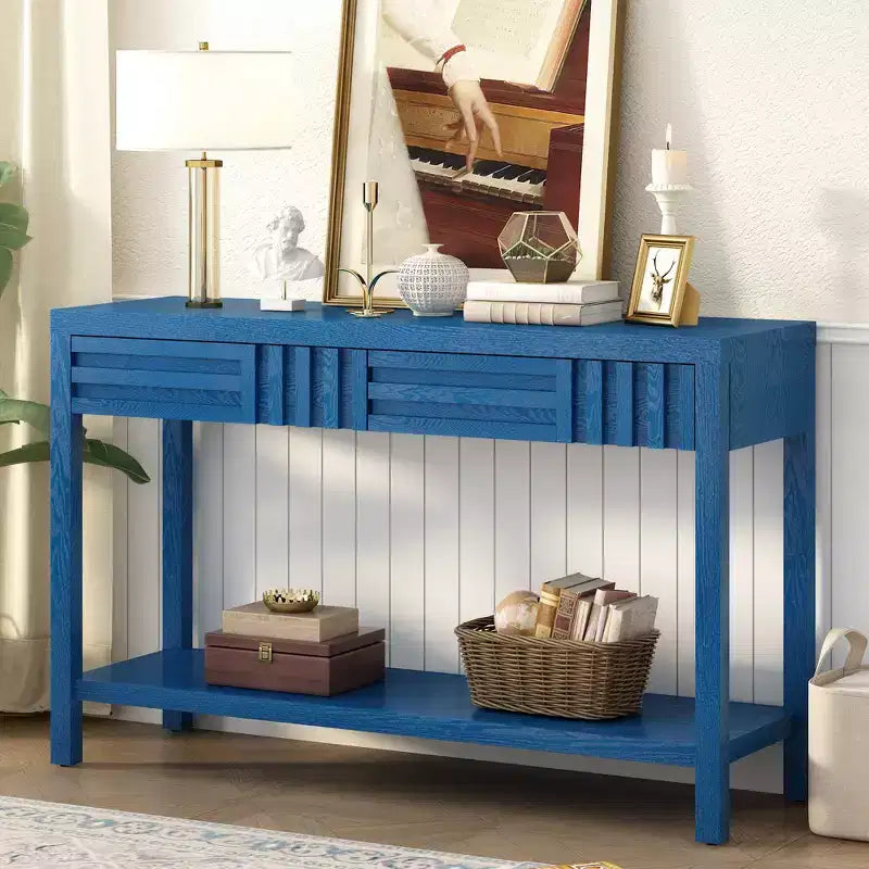 Wood Console Table with Storage, Modern Entryway Table with Striped Design for Living Room and Study