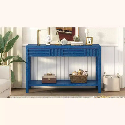 Wood Console Table with Storage, Modern Entryway Table with Striped Design for Living Room and Study