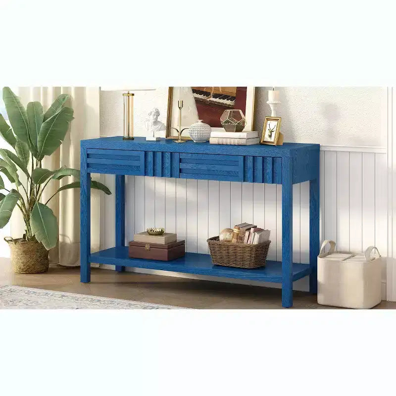 Wood Console Table with Storage, Modern Entryway Table with Striped Design for Living Room and Study