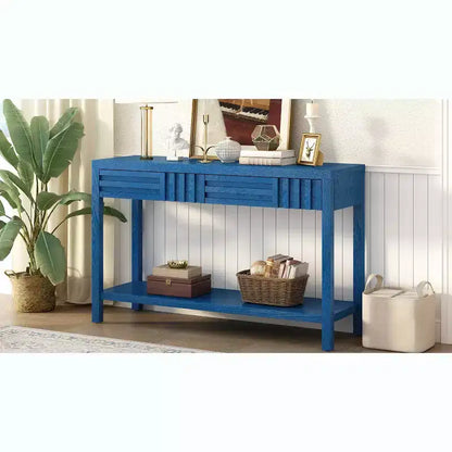 Wood Console Table with Storage, Modern Entryway Table with Striped Design for Living Room and Study