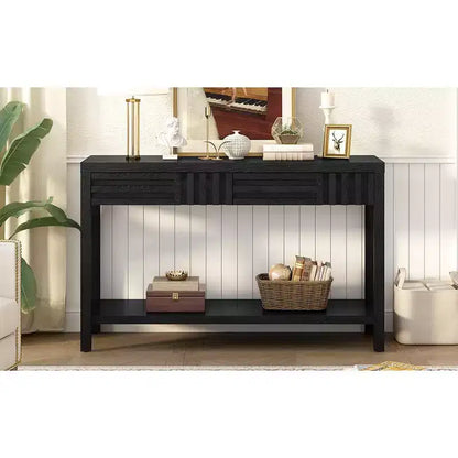 Wood Console Table with Storage, Modern Entryway Table with Striped Design for Living Room and Study