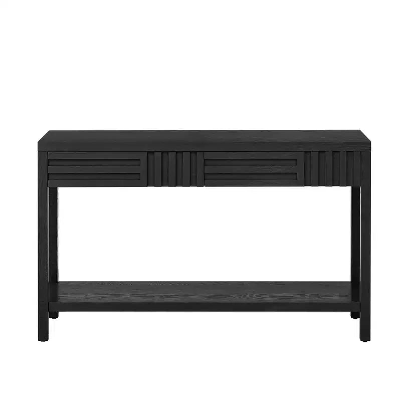 Wood Console Table with Storage, Modern Entryway Table with Striped Design for Living Room and Study