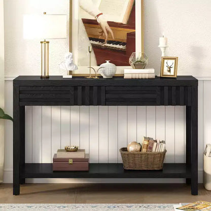 Wood Console Table with Storage, Modern Entryway Table with Striped Design for Living Room and Study