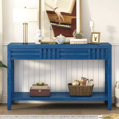 Wood Console Table with Storage, Modern Entryway Table with Striped Design for Living Room and Study