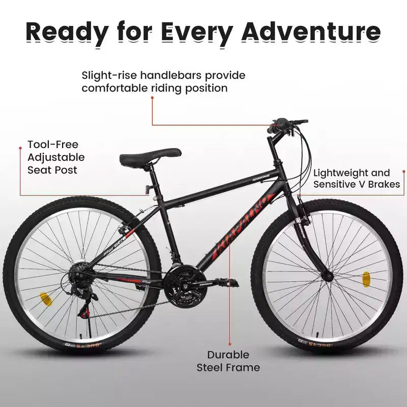 VTT Okak 24 pouces avec cadre en acier au carbone, vélo pour enfants à 21 vitesses avec double frein en V et selle ergonomique, vélo pour les trajets quotidiens et les voyages