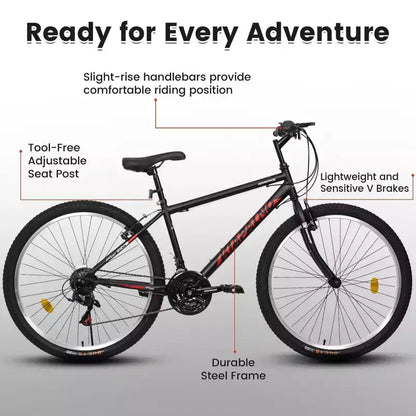 VTT Okak 24 pouces avec cadre en acier au carbone, vélo pour enfants à 21 vitesses avec double frein en V et selle ergonomique, vélo pour les trajets quotidiens et les voyages