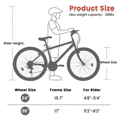 VTT Okak 24 pouces avec cadre en acier au carbone, vélo pour enfants à 21 vitesses avec double frein en V et selle ergonomique, vélo pour les trajets quotidiens et les voyages
