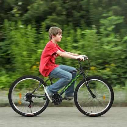VTT Okak 24 pouces avec cadre en acier au carbone, vélo pour enfants à 21 vitesses avec double frein en V et selle ergonomique, vélo pour les trajets quotidiens et les voyages