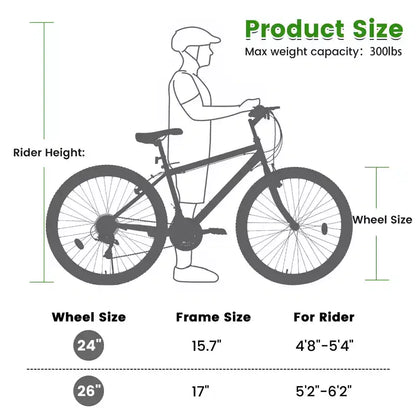 VTT Okak 24 pouces avec cadre en acier au carbone, vélo pour enfants à 21 vitesses avec double frein en V et selle ergonomique, vélo pour les trajets quotidiens et les voyages