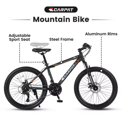 Vélo VTT Okak 24 pouces avec cadre en acier, vélo enfant avec 21 vitesses Shimano, freins à disque double et suspension avant, bicyclette pour adolescents