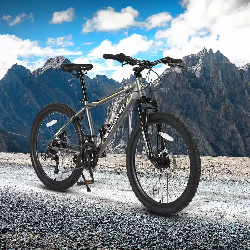 Vélo VTT Okak 24 pouces avec cadre en acier, vélo enfant avec 21 vitesses Shimano, freins à disque double et suspension avant, bicyclette pour adolescents